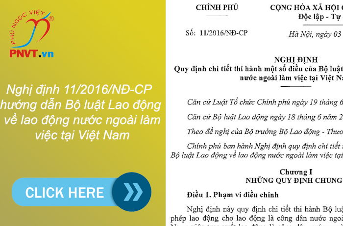 Nghị định 11/2016/NĐ-CP cấp giấy phép lao động
