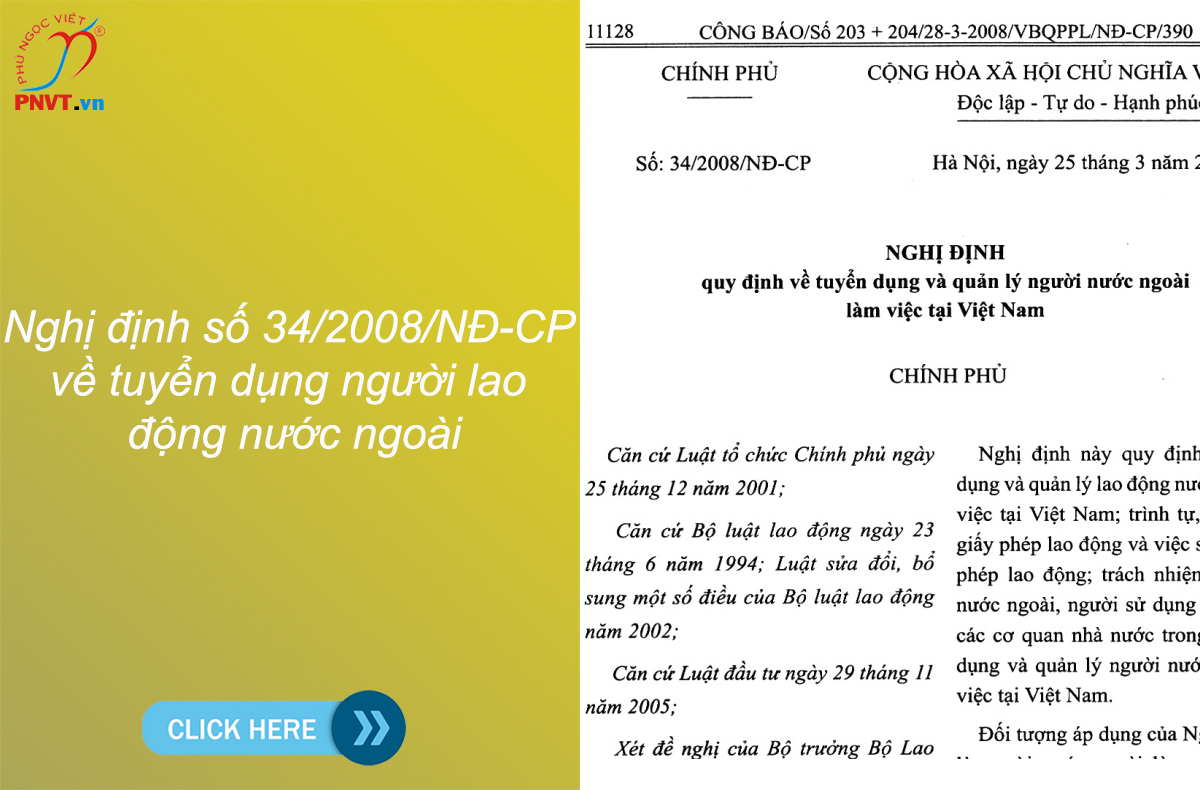 Nghị định số 34/2008/NĐ-CP về tuyển dụng người lao động nước ngoài