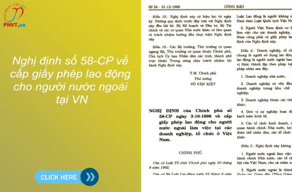 Nghị định số 58-CP về cấp giấy phép lao động cho người nước ngoài tại VN