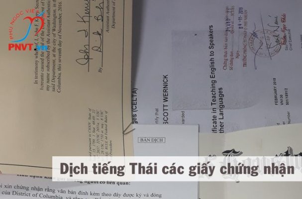 dịch công chứng tiếng thái giấy chứng nhận